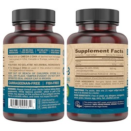 DEVA Vegan Vitamins Vegan DHA (Algae) 200mg Vegan Softgels, 90-Count Bottle