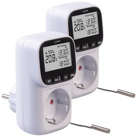 revolt Room Thermostat Socket: Set of 2 Digital Socket Thermostats for Heating and Air Conditioners (Thermostat Switch Sockets, Thermostat Plug for Fan)