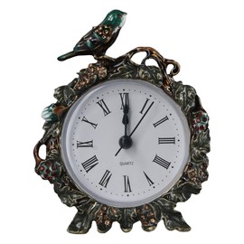 hobbyme Vintage Birds Retro Analog Table Clock European Retro Table Clock with a Bird Enamel Clock for Living Room and Bedroom Art Decor