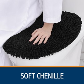 Smiry Soft Chenille Bathroom Toilet Lid Cover, Machine Washable Covers, 17.5x15, Fits Most Round, Elongated and Oblong Lids, Accessories Decor, Black