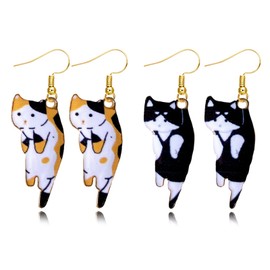 2 Pairs Cat Earrings for Women Kawaii Cartoon Kitten Alloy Dangle Earrings Hypoallergenic Animal Drop Earrings Birthday Gifts Party Favors for Girls