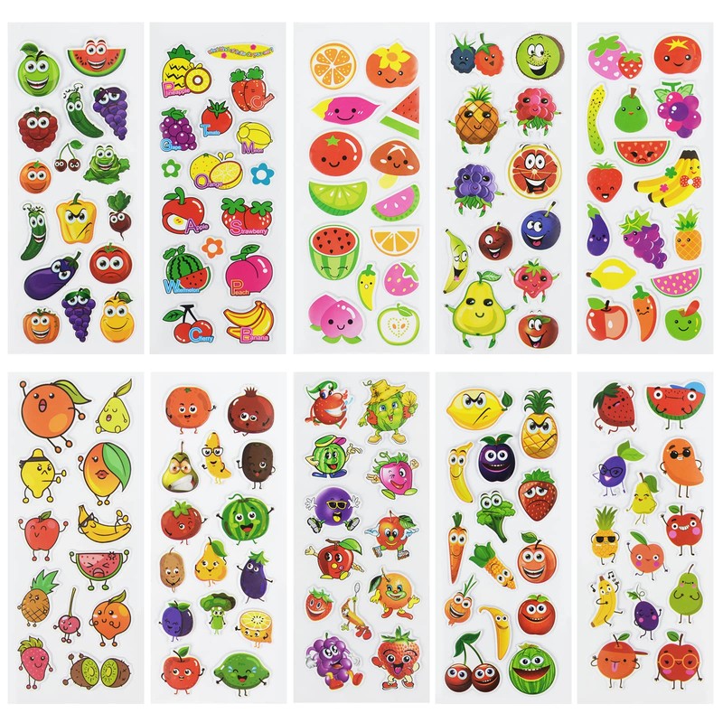 24 Sheets(350+) Fruit 3D Puffy Stickers for Toddlers Kids, Bulk
