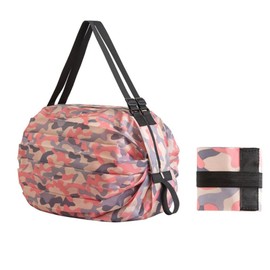 Reusable Shopping Grocery Bags Foldable, Portable Large Capacity Shopping Nylon Bags, Eco-Friendly, Waterproof and Lightweight, Pink