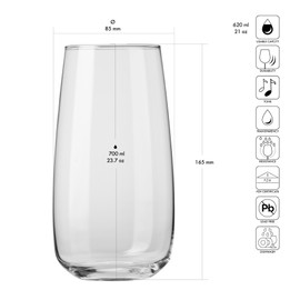 Krosno glasses for water, juices,lemonade, iced tea Elegant design | Set of 6 | Capacity 23.7 Fl Oz | Modern collection | Ideal for home, restaurant, parties | Dishwasher safe
