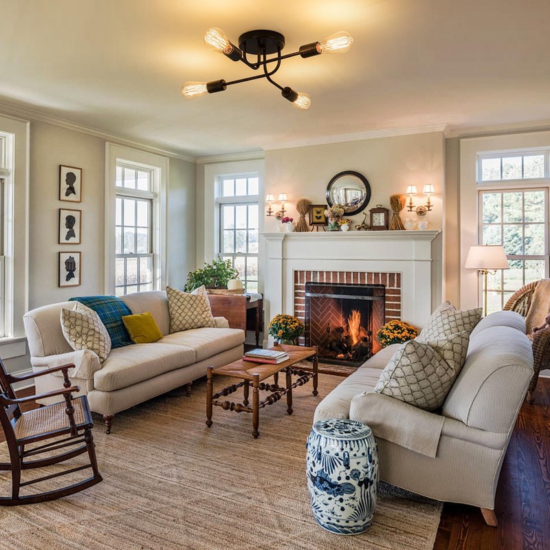 Plfann Industrial Semi Flush Mount Ceiling 4 Light with Adjustable