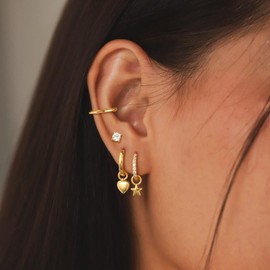Poaiiu Gold Plated Earrings for Women - 14K Gold Hoop Earrings Set for Women Trendy Huggie Earrings Studs Cuffs Small Dainty Dangle Earrings Lightweight Cartilage Multiple Piercing Earrings Jewelry
