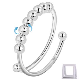 Anxiety Ring Stress Ring Silver 925 Women's Anxiety Ring Spinner Ring Fidget Ring Anti Stress Ring Women Rings Movable Beads Jewellery Gifts, Plastics, No