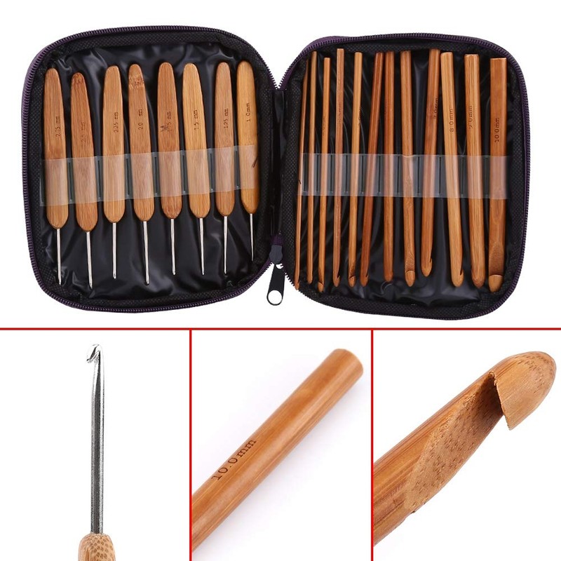 20 Pieces Crochet Hooks Kit with Case Bamboo Crochet Hooks