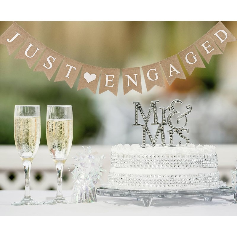 Just Engaged Banner Sign, Rustic Burlap Engagement Party Decorations, Pre-strung