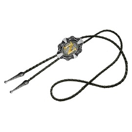 Moranse Golden Initial Letters in Flower Nursery Cowboy Bolo Tie with Cowhide Rope (N Silver, Silver Style)