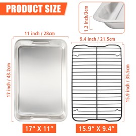 KEESHA Premium Bakeware Set with 17'' x 11'' Baking Sheet & Roasting Rack, Food Grade 304 Stainess Steel- No PFOA, BPA and PTFE, Dishwasher Safe