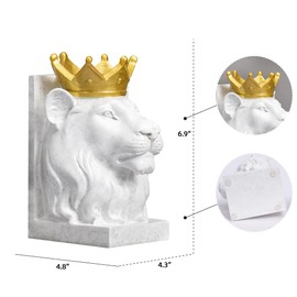 Kakizzy Decorative Lion Bookends - Modern Animal Book Stoppers for Heavy Books - White Lion Figurines