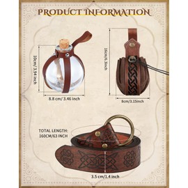 Ramede 6 Pcs Women Renaissance Accessories Medieval Leaf Leather Belt Pouch Viking Corset Belt Potion Bottle Leaf Arm Guards(Fit Waist Size 25''-29'',Medieval Style,Brown)