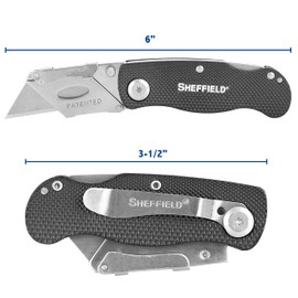 Sheffield Folding Utility Knife, Accepts Standard Utility Knife Blades, Box Cutter Aluminum Handle, Razor Blades Included, For Home, Office, Trades, and Warehouse