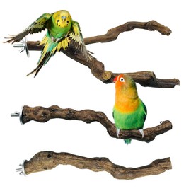 kathson 3pcs Natural Parrot Perch for Cage Wooden Bird Perches Grape Bird Stick Parakeet Climbing Standing Branches Toy Chewable Cage Accessories for Small Budgies Cockatiels Lovebirds Budgies