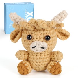 CrochetBox Crochet Kit for Beginners, Highland Cow Easy Animals Starter Set for Adults and Kids (12+), Knitting Kit with Yarn, Hook, Video Tutorial(30%+ Yarn)