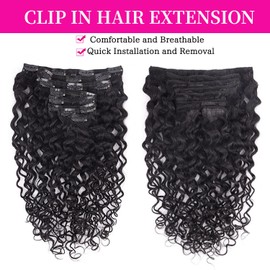 Fulang Hair Kinky Curly Clip-In Real Hair Extensions, 55 cm, 8 Pieces, 120 g, Natural Black Hairpieces, Real Hair Extensions, Clip-In Hair Extensions for Women