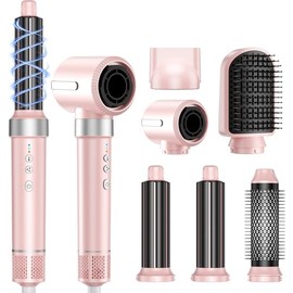 Secadora de Cabello 6 En 1 Profesional, 150,000 RPM Cepillo Secador de Cabello, Temperatura Ajustable Y Velocidades, Estilizador de Cabello con 6 Accesorios para Secado, Rizado, Alisado Y Voluminizar