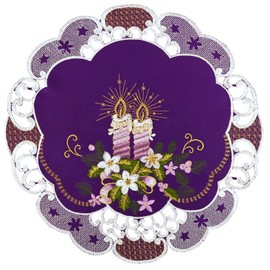Simhomsen Embroidered Purple Round Table Doilies Placemats for Christmas Holidays Decorations (15 Inch Round Doily Set of 4)