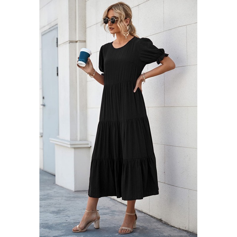 PRETTYGARDEN Women's Summer Casual Boho Dress Floral Print Ruffle Puff