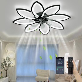 SPEVCH 35'' Ceiling Fans with Lights, Modern Ceiling Fan with Lights Remote Control, Low Profile Ceiling Fan, 6 Speed Flush Mount Ceiling Fans for Bedroom (Black)
