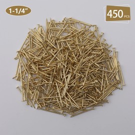 450pcs Gold Hardware Nails, 1-1/4'' 16 Ga Brass Plated Hanging Nails for Pictures, Flat Head, Wood, Roofing, and Wall