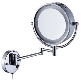 Cavoli Wall Mounted Makeup Mirror with LED Lighted 10x Magnification,3 Colors Lights Modes,8.5 Inches,Bathroom and Hotel, Chrome Finish,Made of Brass