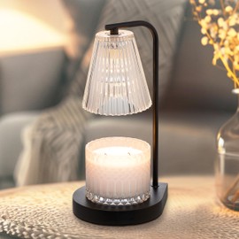 Sheffield Home Glass Candle Warmer Lamp – Elegant Candle Warmer for Long-Lasting Fragrance, Sleek Design, 13x7, Black Ribbed Glass