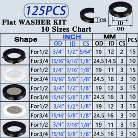 TWCC 125 PCS Garden Hose Washers Shower Head Gaskets with Screen Filter,Silicone Rubber Washer for 3/4,1/2 Inch Water Fittings Plumbing Shower Hose Splitter Washing Machine Rv Faucet