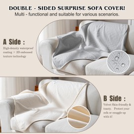 YUEANG Waterproof Recliner Chair Cover - Washable Double-Sided Velvet and Pattern Reversible Cover for Couch, Bed, Car and Sofa Protection for Dogs, 30x40in/Light Grey