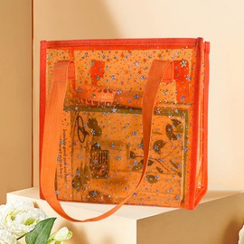 TotePrint Transparent Tote Bag with Stars Pattern Print, Large Capacity Shopping Bag, Reusable Bag 10 x 9.8×3.9 inches (Orange with stars)