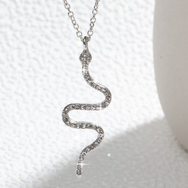 Atentuyi Punk Snake Necklace Silver Small Snake Pendant Necklace Cz Pendant Necklace Animal Crystal Snake Choker Dainty Thin Chain Necklace Simple Necklace Jewelry for Women and Girls