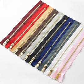 Metal Zippers 10pcs #3 Close-end Non-Separating Zippers Golden Plated Bulk 10Colosr for Sewing Purses Bags Jackets Pockets Handbags DIY 20cm/8" 8inch