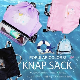 catnow Girls' Pool Bag, Name Tag, Knapsack with Name Tag, 2 Layers, Boy, Wet and Dry Separation, Transparent, Kids, Stylish, Children's Beach Bag, Pool Back, Pool, Swimming, Swimming Bag, Elementary