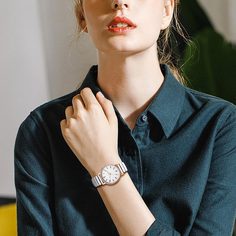 Oidea Women's Elastic Strap Watches: Large Face Arabic Numerals Analog