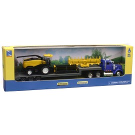 New-Ray Kenworth Lowboy Trailer with New Holland Self Propelled Forage Harvester with Detachable Hay and Corn Head attacments