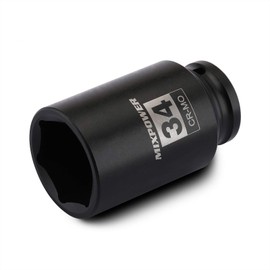 MIXPOWER 1/2" Drive Deep Impact Socket, CR-MO, 34 mm, METRIC, 6 Point, Axle Nut Impact Grade Socket for Easy Removal