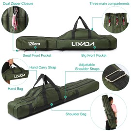 Lixada 3 Layers Fishing Pole Bag Portable Folding Rod Carry Case Fishing Reel Tackle Storage Bag Case Storage Bag Organizer
