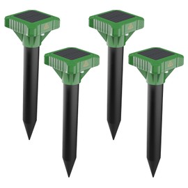 4 Packs Solar-Powered Mole Repellent for Lawns, Ultrasonic Gopher Repeller Outdoor, IP65 Waterproof Groundhog Snake Deterrent for Yard, Sonic Vole Repellent Stakes, Effective for Gardens, Farms, Lawns