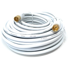 DRUT 15m RF TV Aerial Male to F Type Connector Male Plug Coaxial Coax Cable, Lead, 75 Ohm, 3C-2V 50ft White Gold Connectors