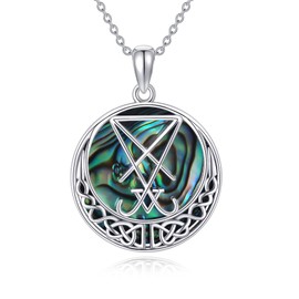 URONE Sigil of Lucifer Necklace Sterling Silver Lucifer Celtic Knot Abalone Shell Pendant Pagan Jewellery Gifts for Women