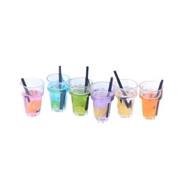 6 Pcs Miniature 1:12 Scale Dollhouse Drink Set - Colorful Resin Glass Cups & Beverage, Simulated Fruit Juice and Lemon Models for Summer Dining Room Decor, DIY Craft Mini Props, 0.72 x 0.5 Inch