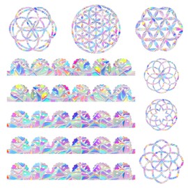 22pcs Rainbow Window Clings, Flower of Life Static Prism Window Decals for Glass Non Adhesive Reflective Bird Anti Collision Stickers for Interior Decoration