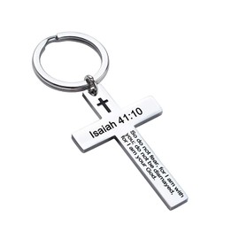 BAORIVER Cross Keychains Christian Jewelry - Bible Verse Isaiah 41:10 Religious Quote - Faith Christian Bible Verse Inspirational Keychain