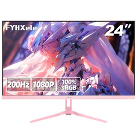 FYHXele 24 inch 200Hz Gaming Monitor, FHD 1080P Fast IPS PC Gaming Monitor, 1ms, freesync, 99% sRGB, USB/DisplayPort/HDMI/Eye Care/VESA Mountable-Pink