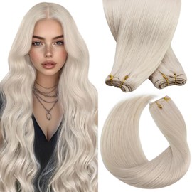 Sunny Hair Sew in Hair Extensions Real Human Hair 120g Platinum Blonde Weft Hair Extensions White Color Sew in Extensions Human Hair Can Be Dyable 18inch