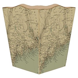 WB1819 - Antique Maine Coast Map Wastepaper Basket
