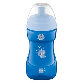 MAM Sports Cup, 330 ml, Trendy Non-Spill Cup for 12+ Months, Baby Cup Bottle with Free Flow Spout, Toddler Cup, Blue (Designs May Vary)