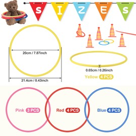 Pack of 15 Throwing Rings, 13 cm Plastic Toss Rings Set for Ring Toss Game in 4 Colours, Ring Toss Game Children Colourful Coordination Rings, Rings Throwing for Party Favour Games, Carnival, Garden