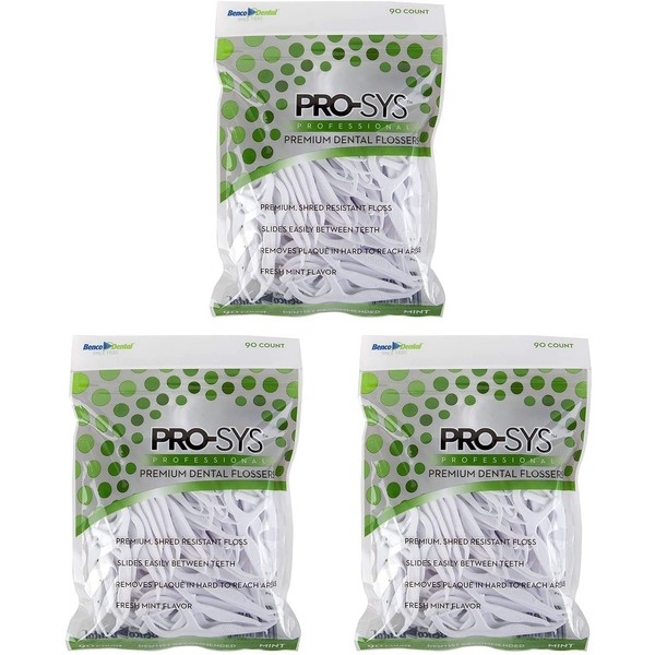 PRO-SYS® Premium Dental Mint Flossers - 270 Count (3 Packs - 90 Flossers Per Pack)